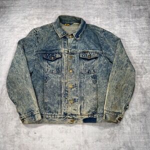 Wrangler Jacket Mens Large Blue Denim Vintage 80s Trucker Acid Wash Made In USA